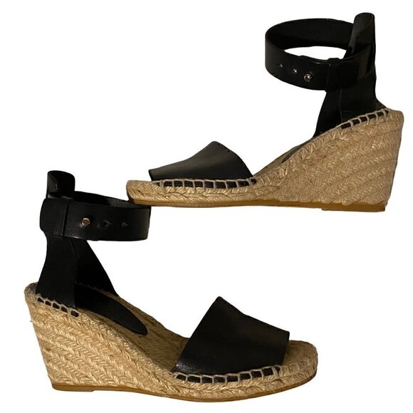 Vince Sophie Leather Espadrille Wedge size EU 36 US 6 Black Jute Rope - Picture 1 of 13